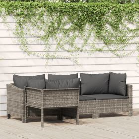 4 Piece Patio Lounge Set with Cushions Gray Poly Rattan