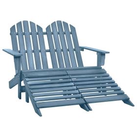 2-Seater Patio Adirondack Chair&Ottoman Fir Wood Blue