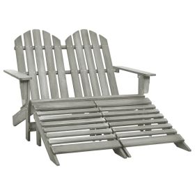 2-Seater Patio Adirondack Chair&Ottoman Fir Wood Gray