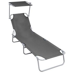 Folding Sun Lounger with Canopy Gray Aluminum