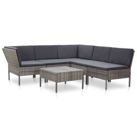 6 Piece Patio Lounge Set with Cushions Poly Rattan Gray