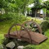 3.3ft Wooden Garden Bridge Arc Footbridge with Half-Wheel Style Railings & Solid Fir Construction, Stained Wood