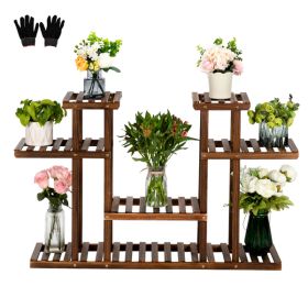 Artisasset 4-Story 12-Seat Indoor And Outdoor Multi-Function Carbonized Wood Plant Stand