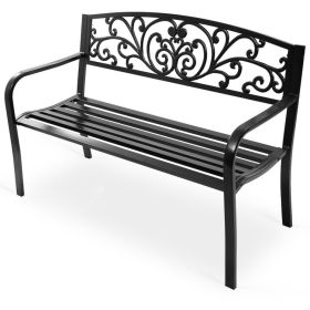 50 Inch Patio Park Steel Frame Cast Iron Backrest Bench Porch Chair