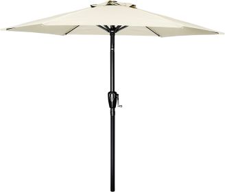 Simple Deluxe 7.5' Patio Outdoor Table Market Yard Umbrella with Push Button Tilt/Crank, 6 Sturdy Ribs for Garden, Deck, Backyard, Pool, 7.5ft, Beige