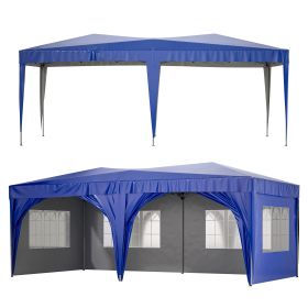 10'x20' EZ Pop Up Canopy Outdoor Portable Party Folding Tent with 6 Removable Sidewalls + Carry Bag + 6pcs Weight Bag Beige Blue