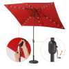 Waterproof Rectangular Patio Umbrella and Solar Lights 6.5 ft. x 10 ft. , 26 LED lights, Push Button Tilt, Crank in RED