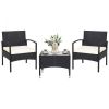 3 Pieces Patio Wicker Rattan Furniture Set with Cushion for Lawn Backyard