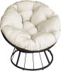 Papasan Chair;  360-degree Swivel Outdoor Papasan Chair with Beige Cushion and Durable Frame;  Comfy Circle Lounge Moon Chair