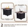 Faux Woodgrain Table top And Steel Base Propane Outdoor Fire Pit Table With Lid