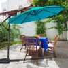 10FT Patio Offset Umbrella Solar Powered LED 360Degree Rotation Aluminum Turquoise