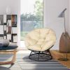 Papasan Chair;  360-degree Swivel Outdoor Papasan Chair with Beige Cushion and Durable Frame;  Comfy Circle Lounge Moon Chair