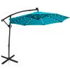 10FT Patio Offset Umbrella Solar Powered LED 360Degree Rotation Aluminum Turquoise