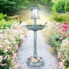 51*51*106cm Plastic Round Birdbath with Solar Ligh Dark Green