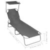 Folding Sun Lounger with Canopy Gray Aluminum