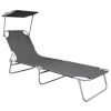 Folding Sun Lounger with Canopy Gray Aluminum