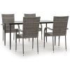 5 Piece Patio Dining Set Gray Poly Rattan