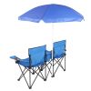 Double Folding Picnic Chairs w/Umbrella Mini Table Beverage Holder & Carrying Bag