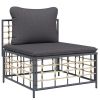 5 Piece Patio Lounge Set with Cushions Anthracite Poly Rattan