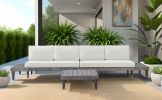 TOPMAX Outdoor 3-Piece Patio Furniture Set Solid Wood Sectional Sofa Set with Coffee Table Conversation Set with Side Table and Cushions, Grey+Beige