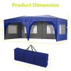 10'x20' EZ Pop Up Canopy Outdoor Portable Party Folding Tent with 6 Removable Sidewalls + Carry Bag + 6pcs Weight Bag Beige Blue