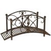 3.3' Metal Garden Bridge, Decorative Classic Footbridge Pond Bridge with Safety Railings for Backyard Garden Creek, Rust Brown