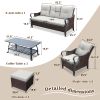 6 Pcs Outdoor Sectional Sofa With Reclining Backrest, Ottomans, Light Gray Cushions