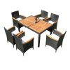 EELIFEE 7 piece Outdoor Patio Wicker Dining Set Patio Wicker Furniture Dining Set w/Acacia Wood Top