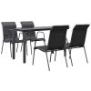 5 Piece Patio Dining Set Black Steel and Textilene