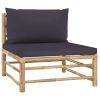 3 Piece Patio Lounge Set with Dark Gray Cushions Bamboo