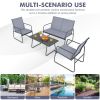 4 Pieces of Metal Patio Furniture Chat Set with Tempered Glass Coffee Table