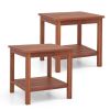 Double-Tier Acacia Wood Patio Side Table with Slatted Tabletop and Shelf