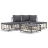 5 Piece Patio Lounge Set with Cushions Anthracite Poly Rattan