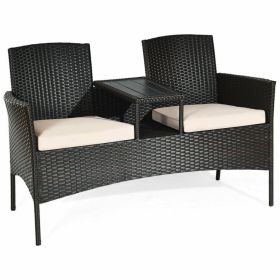 Modern Patio Set with Built-in Coffee Table and Cushions (Color: Beige)