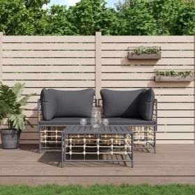 3 Piece Patio Lounge Set with Cushions Anthracite Poly Rattan (Color: Anthracite)