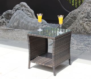 Outdoor patio Furniture 1 Coffee Table with clear tempered glass (Color: as Pic)