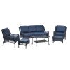 5-Person Rattan Patio Conversation Sets for Garden Backyard, Navy Blue