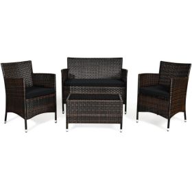 4 Pieces Comfortable Outdoor Rattan Sofa Set with Table (Color: black)