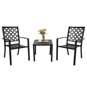 MEOOEM Patio Dining Set Outdoor Metal Square Bistro Side/End Table and Stackable Patio Dining Chairs;  Black (Style: Modern)