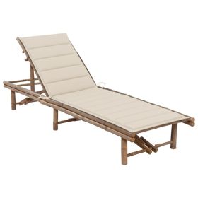 Patio Sun Lounger with Cushion Bamboo (Color: Beige)