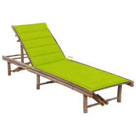 Patio Sun Lounger with Cushion Bamboo (Color: Green)