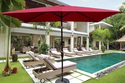 6 x 9ft Patio Umbrella Outdoor Waterproof Umbrella with Crank and Push Button Tilt without flap for Garden Backyard Pool Swimming Pool Market (Color: Burgundy)