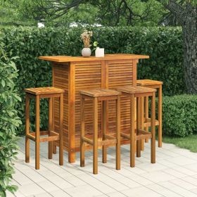 5 Piece Patio Bar Set Solid Wood Acacia (Color: Brown)