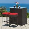 3 Pieces Patio Rattan Wicker Bar Table Stools Dining Set