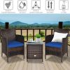 3 Pieces Ergonomic Wicker Patio Conversation Set