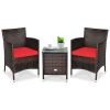 3 Pieces Ergonomic Wicker Patio Conversation Set