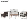 4-Piece Garden Furniture; Patio Seating Set; PE Rattan Outdoor Sofa Set; Wood Table and Legs; Brown and Beige