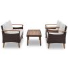 4-Piece Garden Furniture; Patio Seating Set; PE Rattan Outdoor Sofa Set; Wood Table and Legs; Brown and Beige