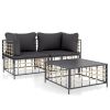 3 Piece Patio Lounge Set with Cushions Anthracite Poly Rattan