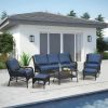 5-Person Rattan Patio Conversation Sets for Garden Backyard, Navy Blue